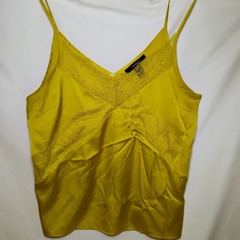 Y2K Chartreuse Satin Lace Cami Fairycore Coquette Soft Girl Cami